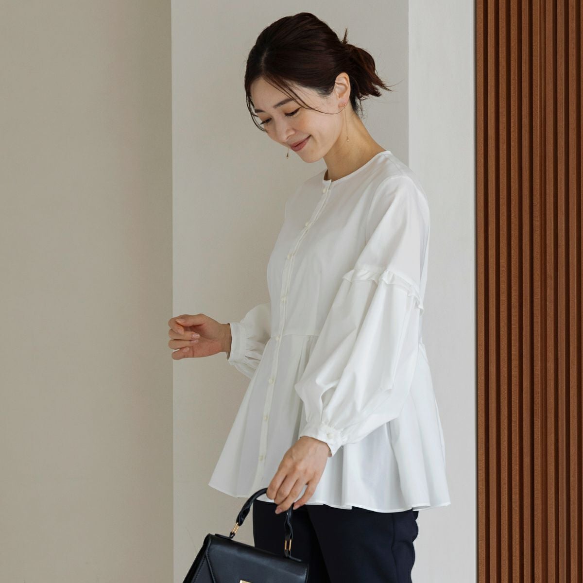 ◆美品◆sono◆パフィースリーブリンクルブラウス◆黒◆フォーマルにも◆S Sono（ソーノ） ブラウス S254BV057 レディース 撥水 スカラップ