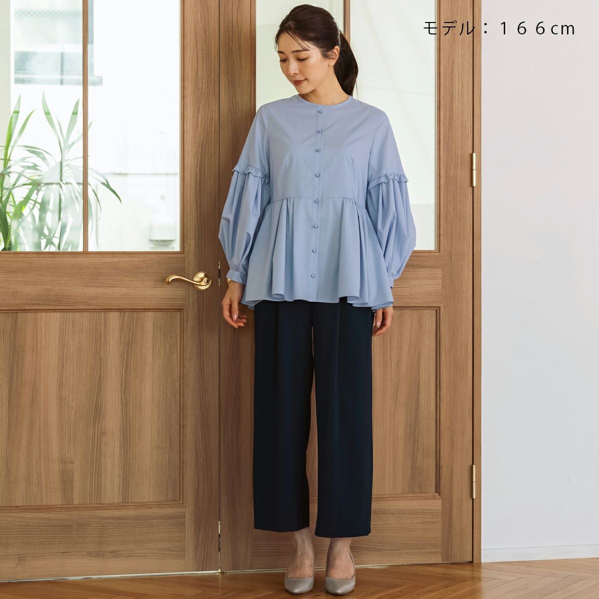sono ブラック　パフィースリーブリンクルブラウス Sono（ソーノ） ブラウス シャツ ご自宅でお洗濯可能/日本製撥水