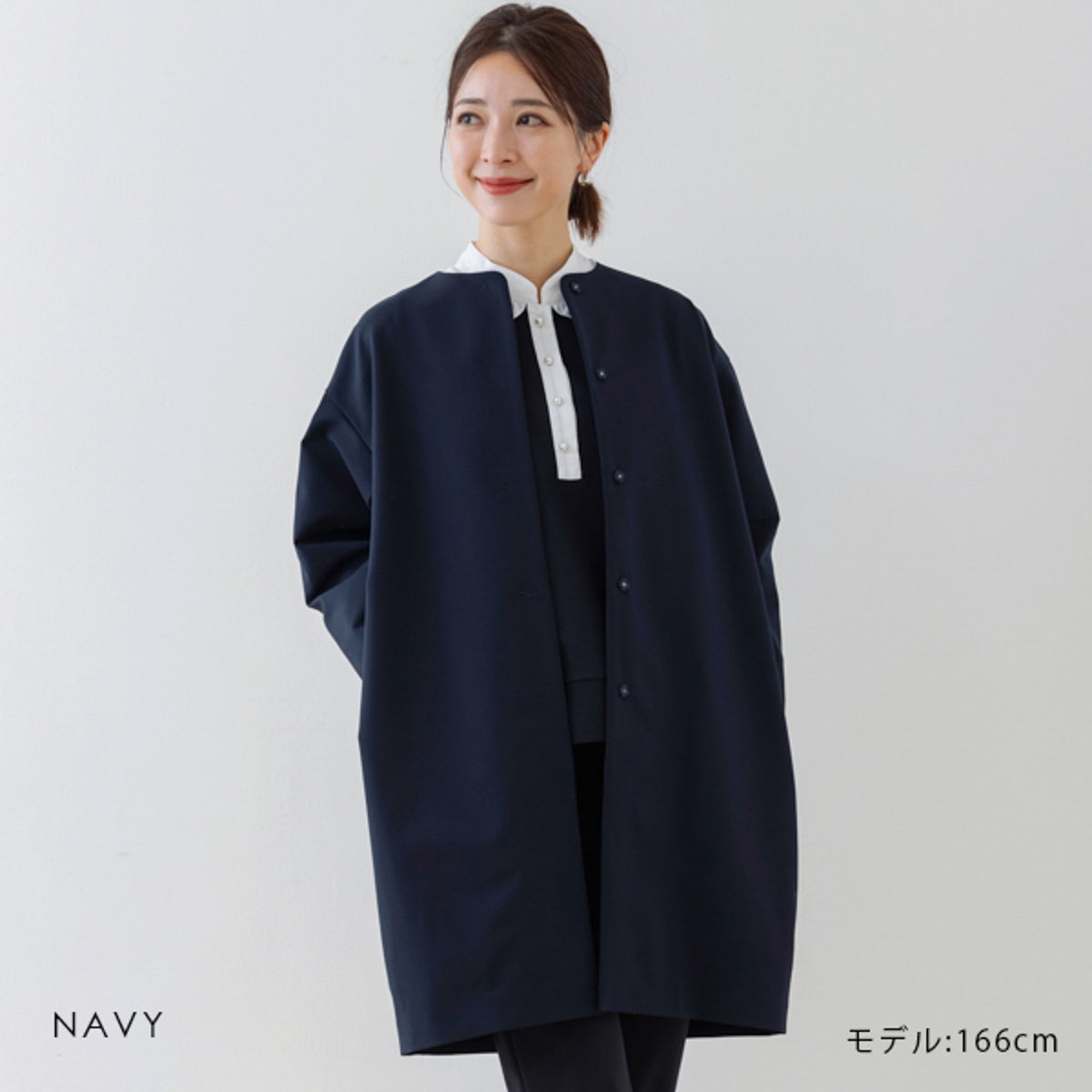 SONO NAVY】バックフリルラウンディッシュコート【20260213
