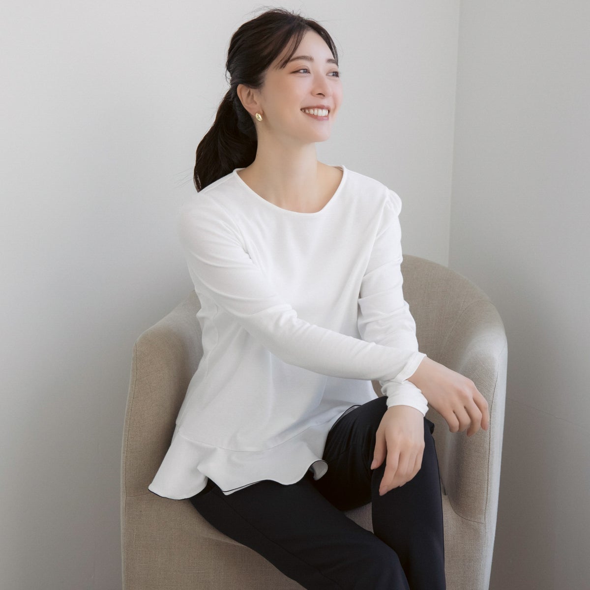 Sono limited(ソーノリミテッド)ホワイトペプラムトップス 長袖 SONO】ミニペプラムロングT【20260213】 | Spendard.com