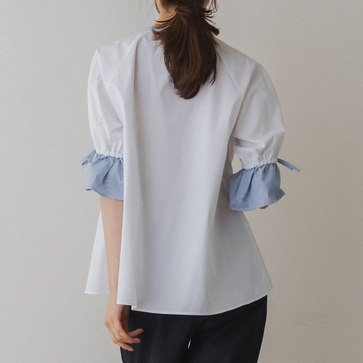 再値下げしました  yori  バックダブルフレアショートブラウス メール便可】 ブラウス シースルー レディース タックブラウス