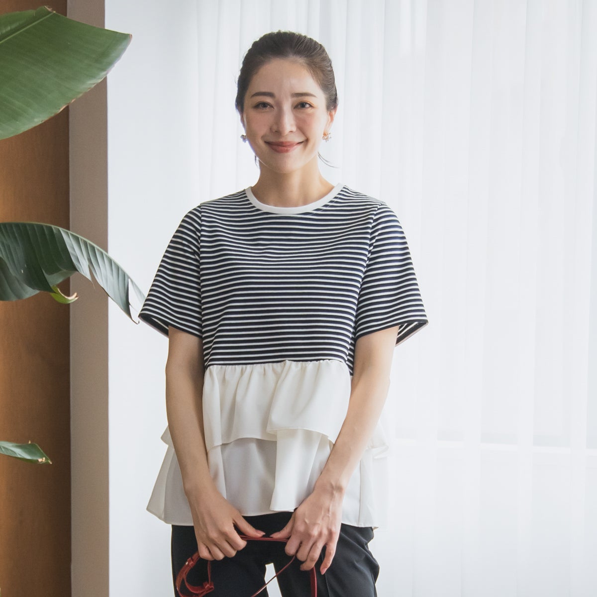 日本製　sono ブラック　マジカルストレッチ　プチリボン フレアプルオーバー カットソー・Tシャツ | Spendard.com